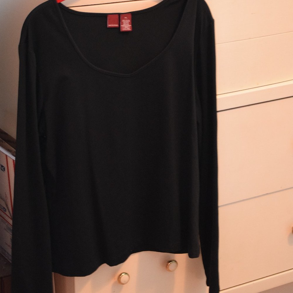 Merona XL Long Sleeve Solid Black Top